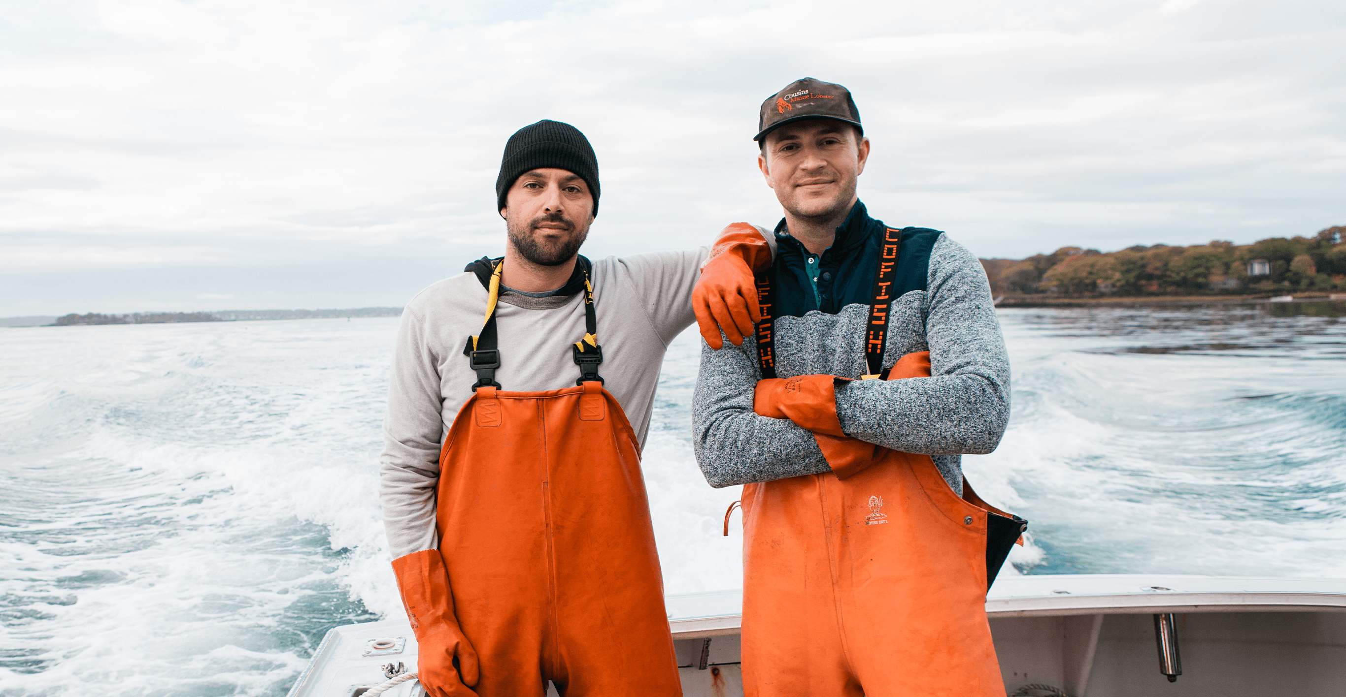 Jim & Sabin posing on a Lobster Boat in Casco Bay ME
